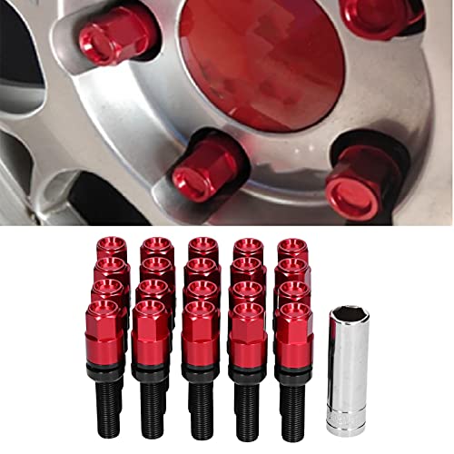 Image of Qiilu Extended Lug Bolts, 20pcs Steel Extended M12x1.25 28mm Thread with Sleeve Universal for Car (Red)