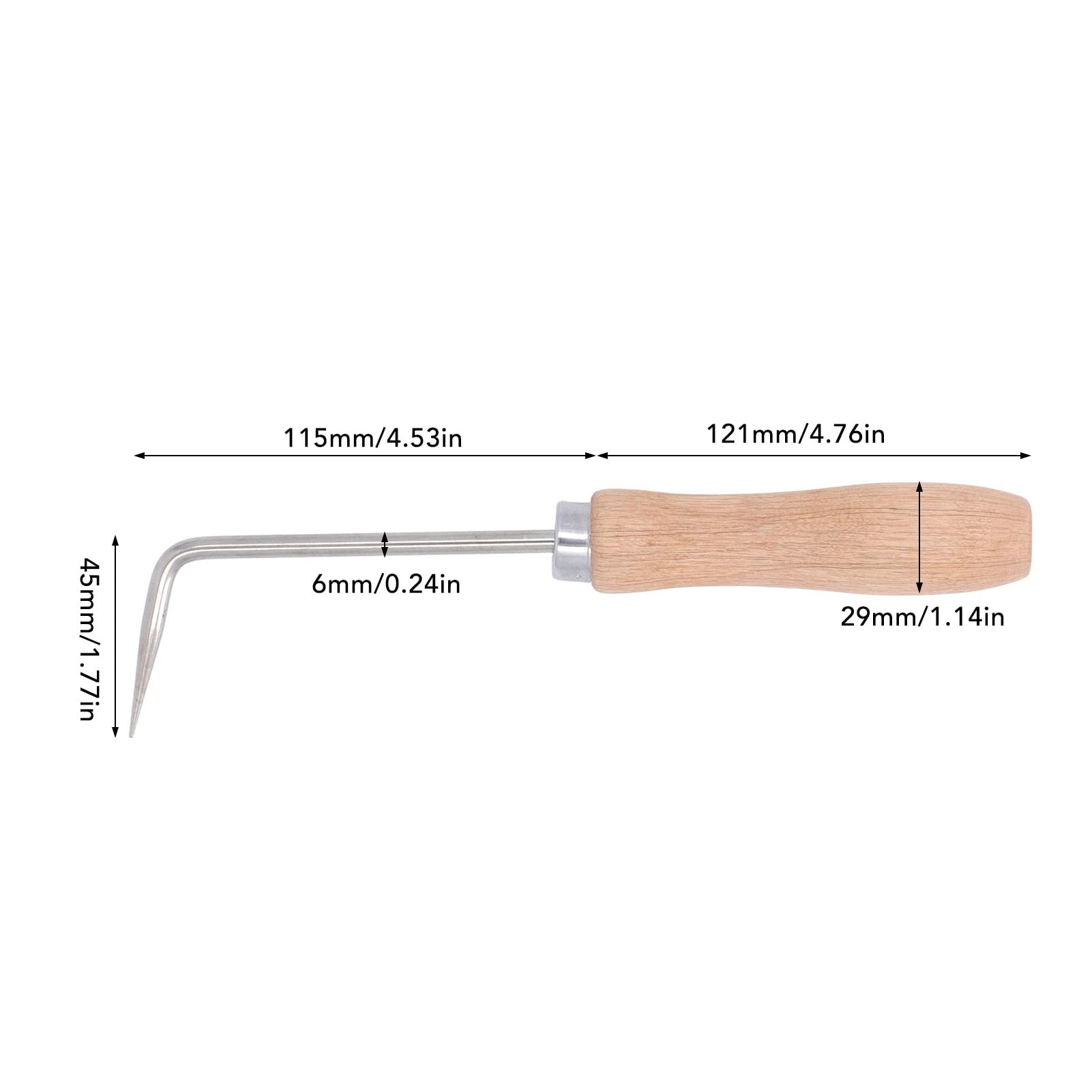 lvifloae Weld Seam Crochet,Weld Seam Crochet 6mm Diameter Wood Handle Hot Air Welding Crochet High Speed Steel Seam Tester Seam Needle for PVC TPO Film