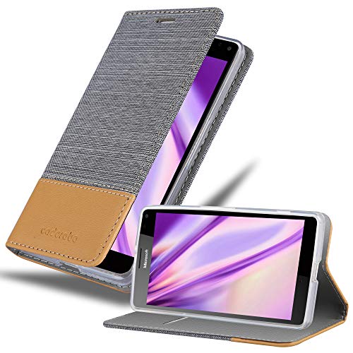 cadorabo Coque pour Nokia Lumia 950 XL en Gris Clair Marron - Housse Protection avec Fermoire Magnétique, Stand Horizontal et Fente Carte - Portefeuille Etui...