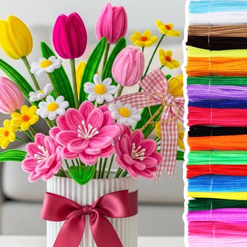 Image of Caydo 1000 Pieces Colorful Craft Pipe Cleaners Bulk | Multicolor Chenille Stems for Flowers, Kids Creative Art and Crafts Projects Making(6 mm x 12 inch)