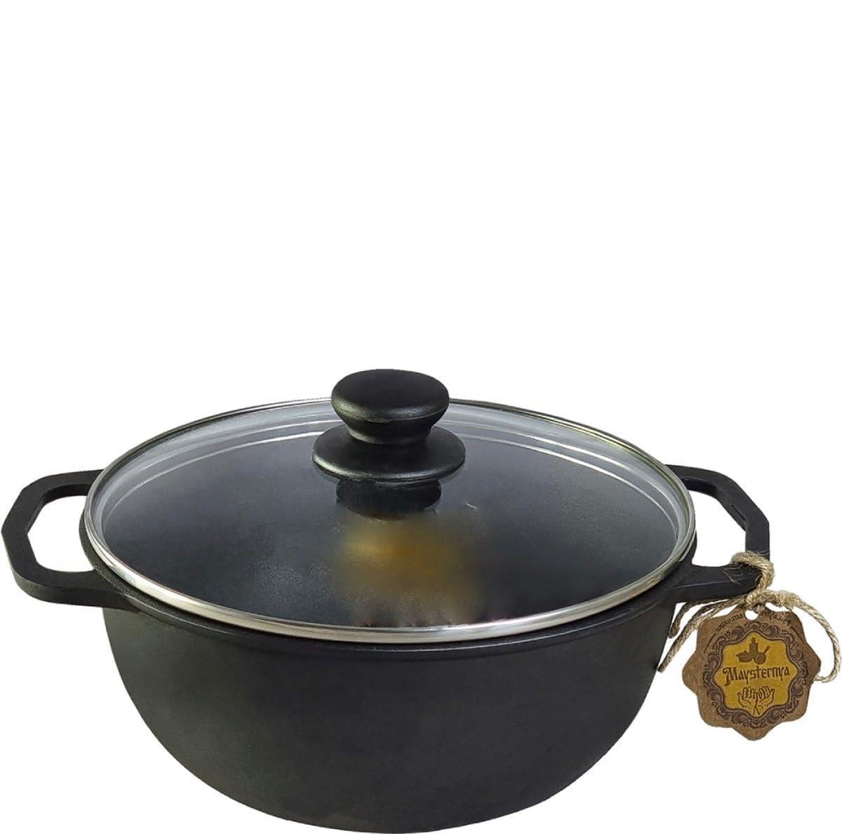 Wokpfanne aus Gusseisen – Wokpfanne aus Gusseisen mit Deckel – Induktion, Gas, offenes Feuer und Keramik – Schwarz (5 Liter)