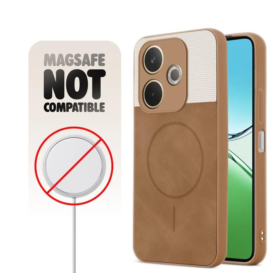 Image of Bintage CASE Mac Safe Design Hard Light Weight Back Case | Soft Border Camera Protect | Dual PU Leather Finish Back Cover Compatible for Mi Poco M6+ 5G - White & Brown