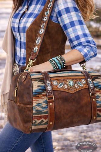 Image of CHALLENGER Western Floral Tooled Leather Replacement Shoulder Purse Guitar Cross Body Strap 115RS-Straps