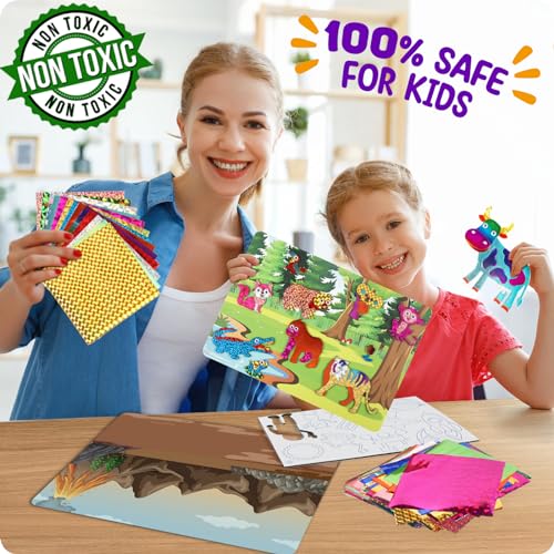 Alritz Arts and Crafts,Foil Crafts Fun Kit, Art Kit Toys for Kids Animals Space Cars, Foil Stickers Supplies,Travel Toys DIY Gifts for Girls Boys 4 5 6 7 8 9 10 11+ Years Old (6 Theme)