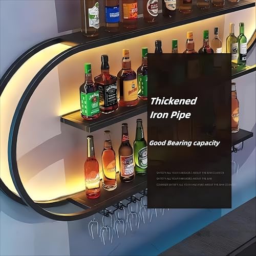 Rack-verre mural de 4 pieds avec LED, étagère en métal rond 79" style bar industriel - 4