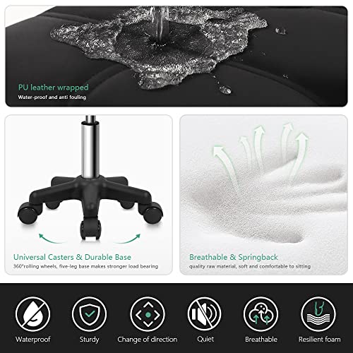 Furwoo Square Swivel Stool With Wheels Pu Leahter Rolling Stool Height Adjustable Stool For Spa Salon Massage Black #TOP5