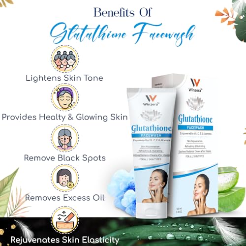Wellwith by Ayuzera Glutathione Face Wash, Vitamin C & E, Kojic Acid Aloe  Vera, Glowing Skin, Oil Control, Cleansing Face Wash Skin Rejuvanating  (100ml, Pack of 1)