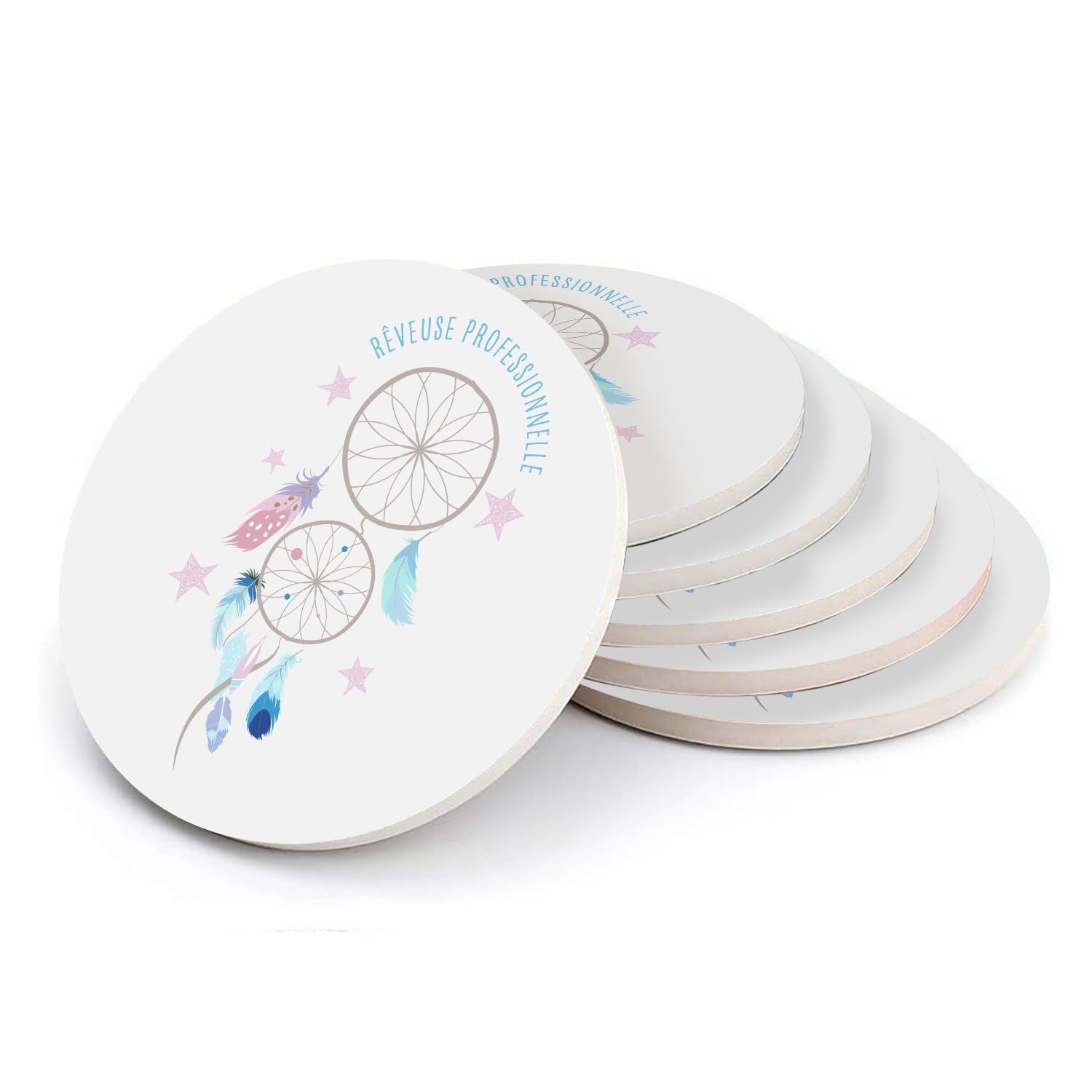 Sous verre ronds en céramique attrape rêve, dessous de verre table boho hippie