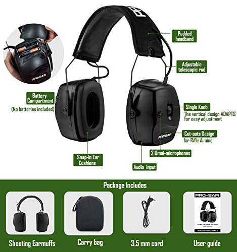 Prohear 056 30Db Highest Nrr Electronic Shooting Ear Protection Muffs, Sound Amplification 4 Times Noise Reduction Hearing Protector Earmuffs With Safety Eyewear Case Kit For Gun Range Hunting #TOP5