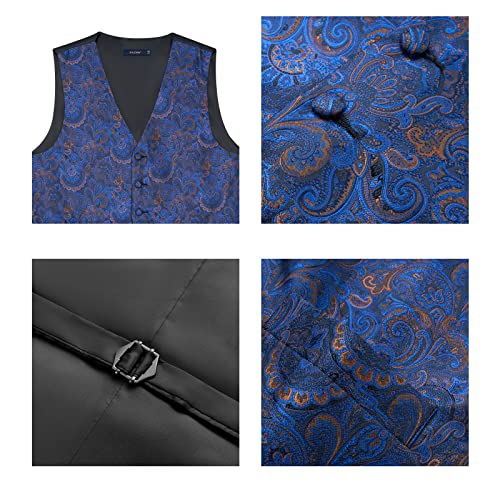 Faimo Mens Blue Floral Jacquard Suit Vest, Waistcoat Necktie And Pocket Square Cufflink Set For Men, Business Formal Dress Vest For Wedding Suit Tuxedo #TOP3
