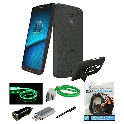 Droid Maxx 2 Case, Moto X Play Case,Mstechcorp - Black Rubberized Kickstand Hard case Cover + Belt Clip Holster Stand Combo for verizon Motorola Droid Maxx 2 (Verizon) with Accessories