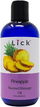 Lick Pineapple Flavored Massage Oil with Vitamin E - Sweet Edible Body Oil for Couples Massage - Fractionated Coconut and Sweet Almond Oil Blend - Smooth Long-Lasting Glide for Men and Women - 8 oz