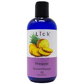 Lick Pineapple Passion Flavored Massage Oil - Sweet, Tropical, Body Safe for Intimacy & Romance, 8 oz