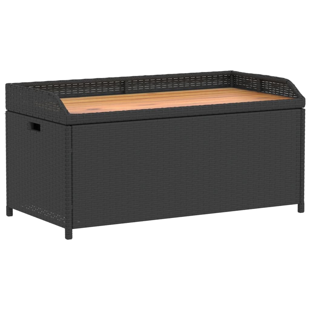 vidaXL Storage Bench, Storage Box with Lid, Ottoman Bench for Outdoor Patio Balcony, Garden Bench Seat, Black Poly Rattan and Acacia Wood