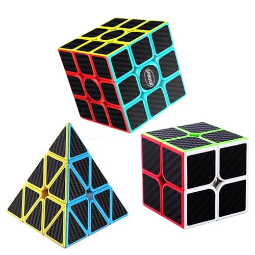CFMOUR Original Speed Cube 2x2x2 3x3x3 Pyramid Cubes Set, Fast Magic Cube for Kids,Smooth Carbon Fiber Cubes,Puzzle Toys