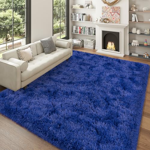 Dssimo 5'x7' Super Fluffy Rug for Bedroom, Modern Shag Blue