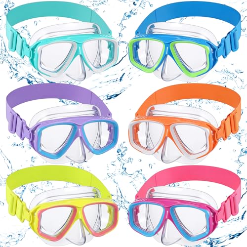 Flutesan 6 Pcs Kids Swimming Goggles with Nose Cover Elastic Strap Scuba Diving Masks Wide View Swim Mask Toddler Goggles (Pastel Mix)