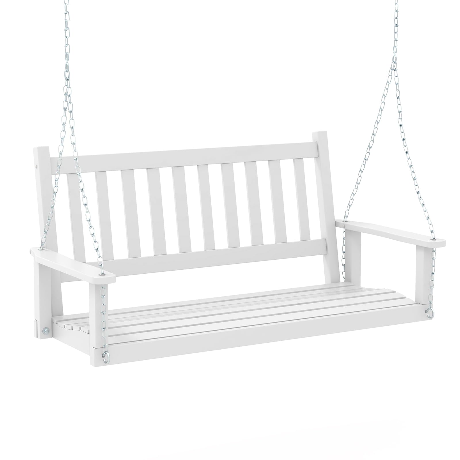 GIANTEX Altalena sospesa in legno per 2/3 persone con catene in metallo zincato regolabili e resistenti, con schienale a doghe e seduta per patio giardino (136 x 67 x 63 cm, bianco)