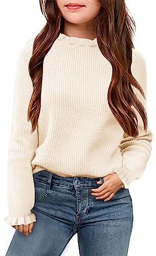Febriajuce Girls Crewneck Sweaters Kids Fall Long Sleeve Cute Knit Pullover Tops 5-14 Years