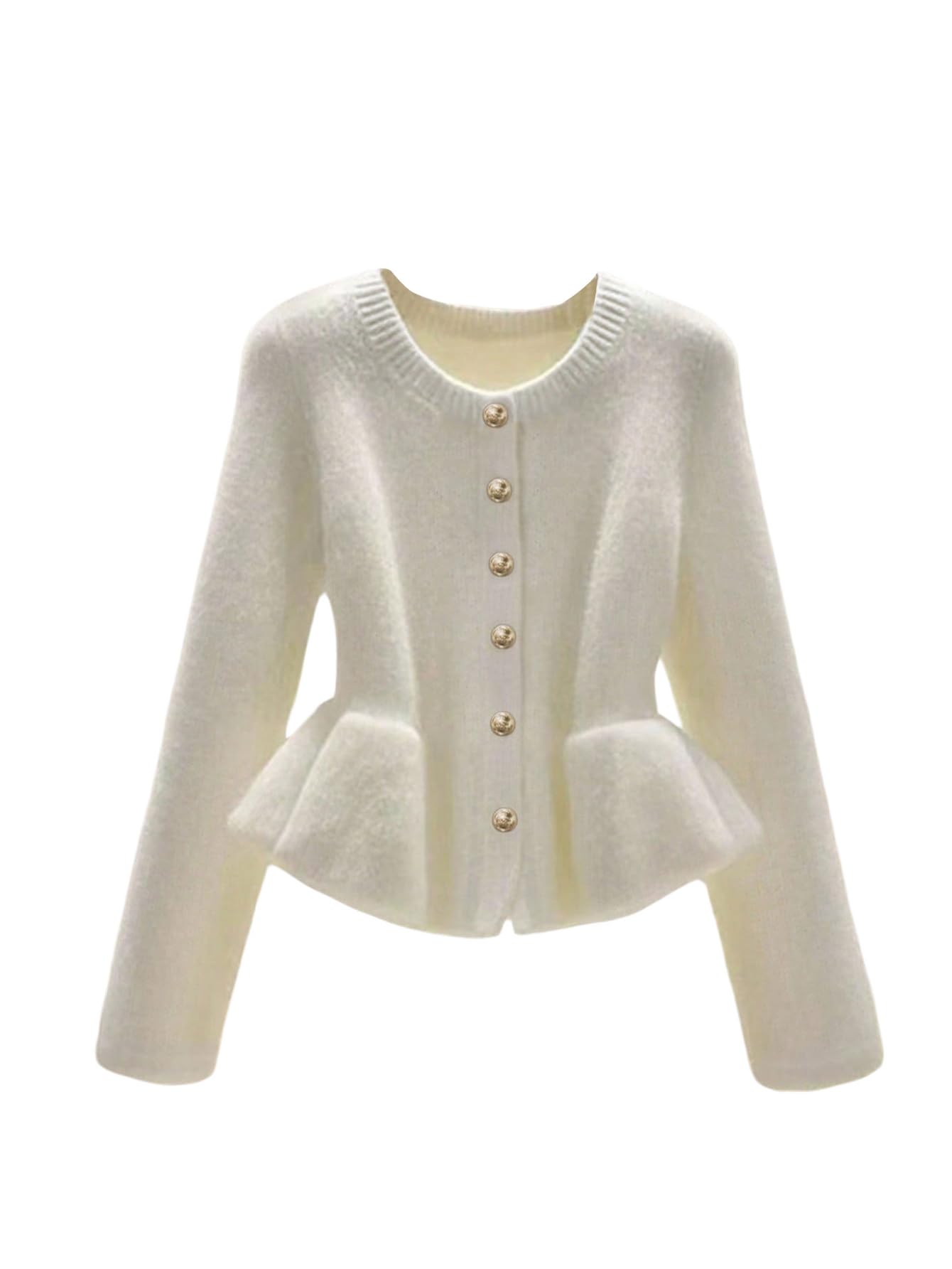 Verdusa Womens Old Money Button Up Cardigan Sweaters Ruffle Knit Outerwear Formal Outfits