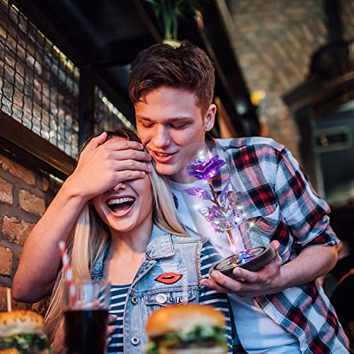 Birthday Gifts For Women, Galaxy Glass Rose Flowers Forever Eternal Crystal Light Up Rose In Glass Dome With Butterfly Best Mothers Day Presents Gifts For Her Mom Grandma Sister Wife Purple #TOP7