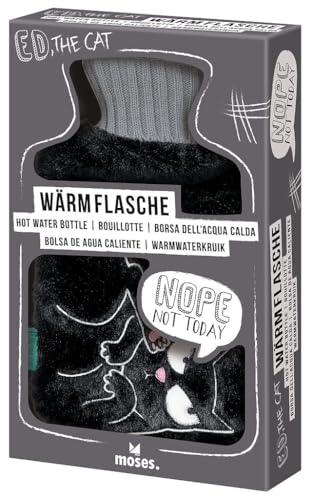 moses. Ed the Cat Plüsch-Wärmflasche mit Bezug – Wärmflasche mit weichem Überzug im frechen Katzen-Design 700 ml Fassungsvermögen, Geschenkidee für Katzenfans