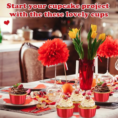 Image of 300 Pack Fiery Red Gold Cupcake Liners Disposable Foil Muffin Cup