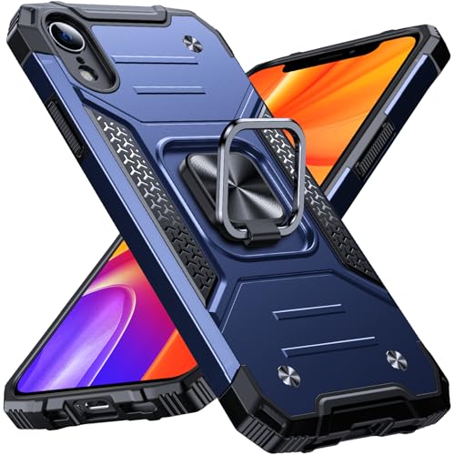 Image of Anqrp Heavy Duty Case for iPhone XR Case with Enhanced Ring Holder Grip Stand, Military Grade Shockproof Rugged Drop Protective Silicone Hard Slim iPhone XR Phone Case Cover,Vivid Blue