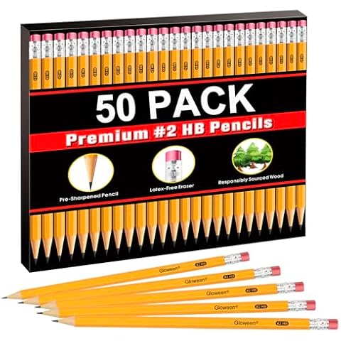 Gloween Wood-Cased #2 HB Pencils Bulk, 50 Pack Pre-Sharpened Yellow Pencils for Office School Supplies Cover