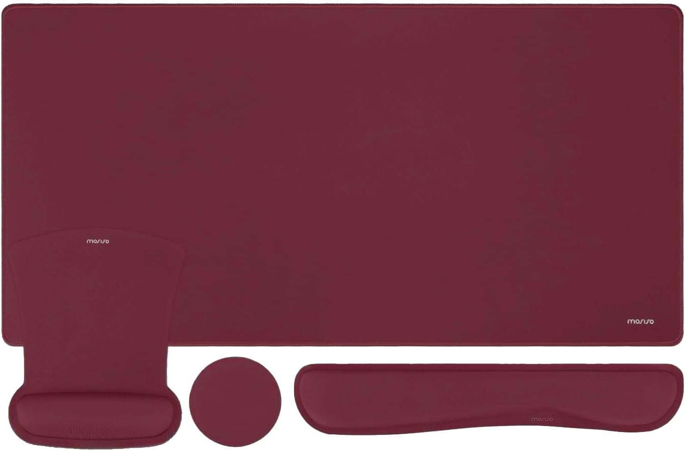 MOSISO Keyboard Mouse Pad Set, Large Gaming Mousepad&Keyboard Wrist Rest&Mouse Wrist Rest&Coaster, Ergonomic Non-Slip Mousepad&Easy Typing Cushion with Memory Foam for Home Office, Wine Red