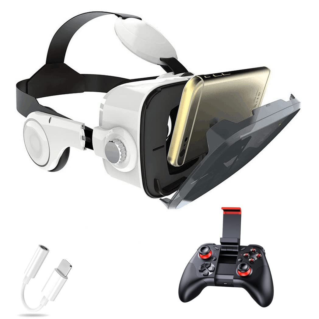 Okulary Virtual Reality 3D VR Okulary z kontrolerem Bluetooth do gier Panoramiczny widok VR Glasses dla iPhone 13 Pro Max/13 Pro/13/12/11 dla Samsung Galaxy S21, Huawei, Xiaomi