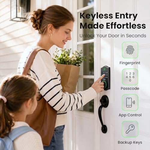 Image of GHome Smart Fingerprint Door Lock for Front Door, 1.0s Unlock AI Self-Learning Keyless Entry Deadbolt with App Control, Keypad, Auto Lock, Digital Code Smart Lock for Home, Airbnb, Apartment, Garage