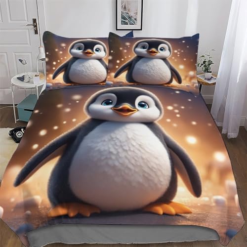 DCCCY Pingouin Housse De Couette De Couette en Douce Microfibre pour Enfants Et Adolescents Microfibre Parure De Lit Double (200x200cm)