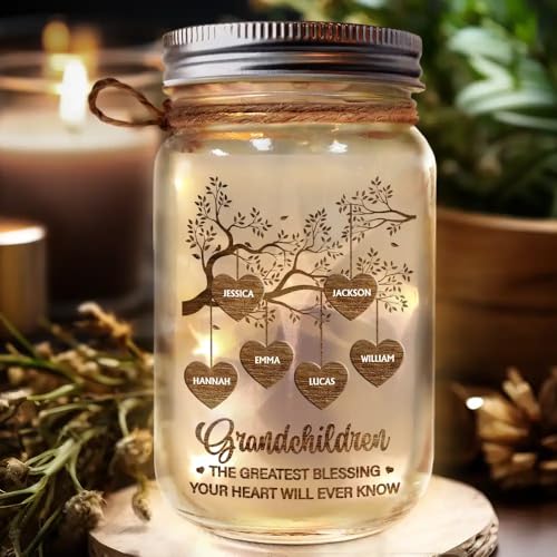 Personalized Family Tree Mason Jar Light - Heartwarming Gift for Grandma, Custom Name Keepsake for Mother's Day or Birthday from Grandkids - Image 2
