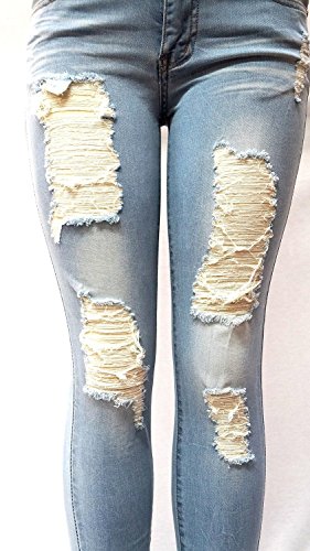 Jean9 Womens Stretch Blue Denim Jeans Destroy Skinny Ripped Distressed Pants (9) #TOP1