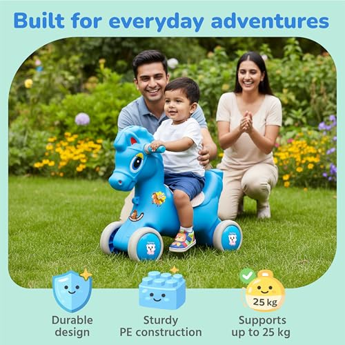 Image of Lifelong 3-in-1 Horse Ride On for Kids 1-5 Years | Balance, Rock & Ride Modes with Safety Belt & Backrest | Parental Handle, Wide Anti-Slip Base | Non-Toxic PE Body Toy (LLCRK02)