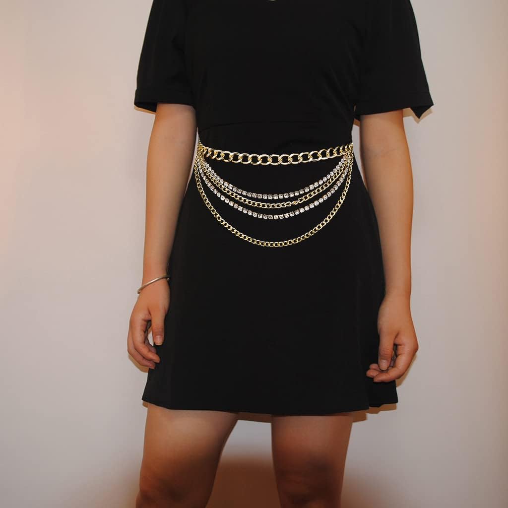 Suyi Multilayer Chain Belt Rhinestone Metal Chain Belts for Women Punk Gold Waist Chain - Image 3
