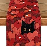 Artoid Mode Liebe Herz Schwarz Katze Valentinstag Tischläufer, Muttertag Küche...