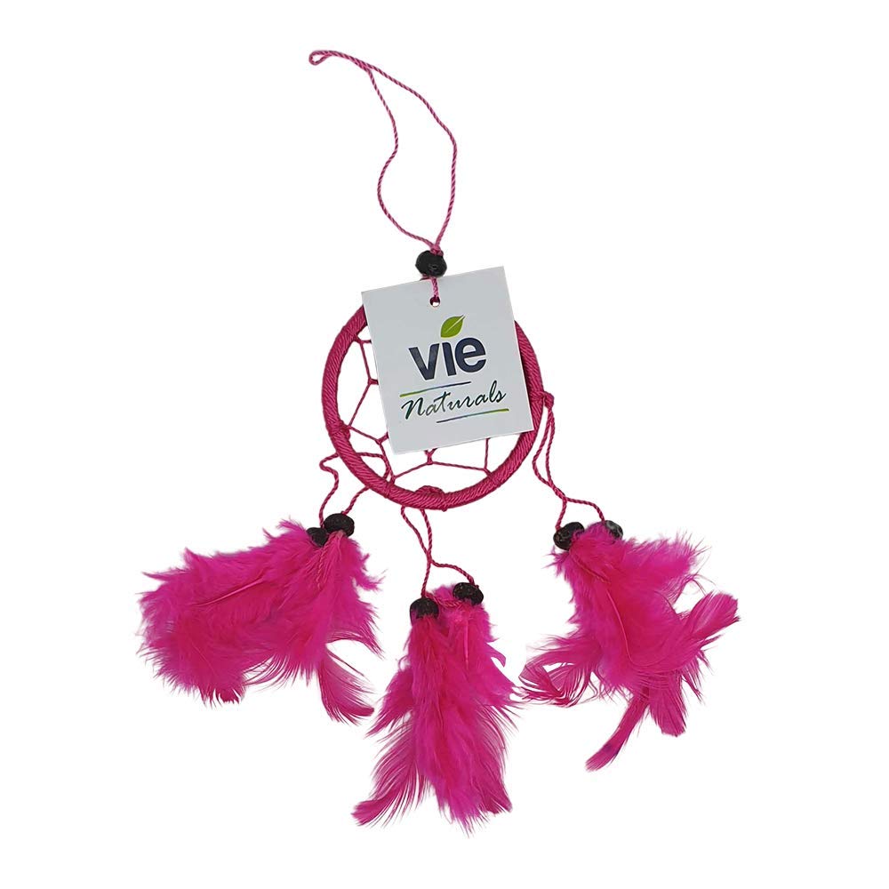 Vie Naturals Dream Catcher, 6cm Ring with Bead, Pink