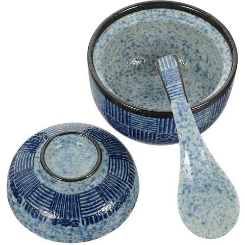 BESPORTBLE Juego de Tazones de Sopa Japonesa de Cerámica con Tapa y Cuchara, Cuencos Pequeños Estilo Edo para Ramen y Vapor, Aptos para Microondas, Ideales para Servir y Entretenimiento