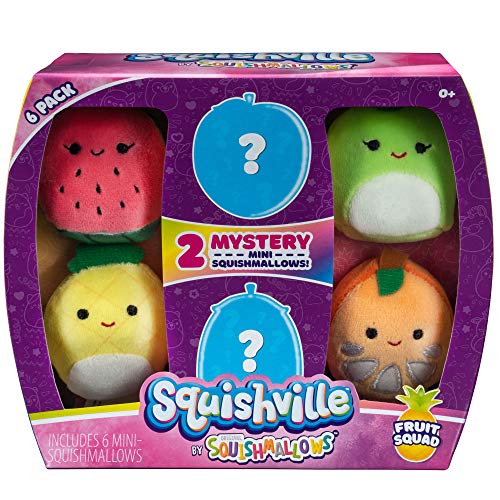 Image of Squishville by Squishmallows Mini Plush Fruit Squad, Six 2 inch Soft Minimallow Plush, Irresistibly Colorful Fruits, Mini Peach, Pineapple, and Watermelon