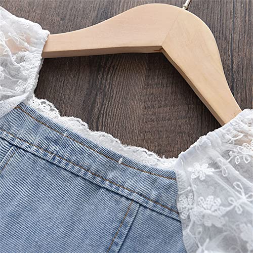 Fit & Flare Toddler Kids Baby Girls Puff Sleeve Lace Mesh Dress Girl Denim Dresses Sundress Princess Dresses (Blue, 6-7 Years) #TOP6