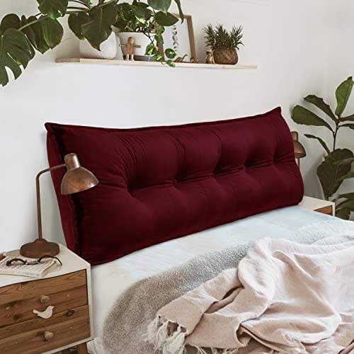 VERCART Rückenkissen Lesekissen für Bett Sofa Langes XXL Rücken Kissen 2 in 1 Rückenlehne und Kopfkissen Kopfende Stützkissen Couchkissen Groß Rückenstützkissen Abnehmbarem Samt Rotwein 120cm