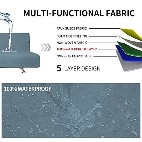 Image of Easy-Going Sofa Slipcover Futon Cover Waterproof Couch Cover Furniture Protector Cover Pets Covers Whole Fabric No Stitching Non-Slip Fabric Pets Kids Children Dog CatiE†FutoniA'Light Blueia€