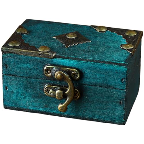 Boîte à bijoux vintage en bois avec serrure de rangement de style antique pour la maison, le bureau, la décoration rustique et les souvenirs - (9 x 5,5 x 5 cm) (rouge)