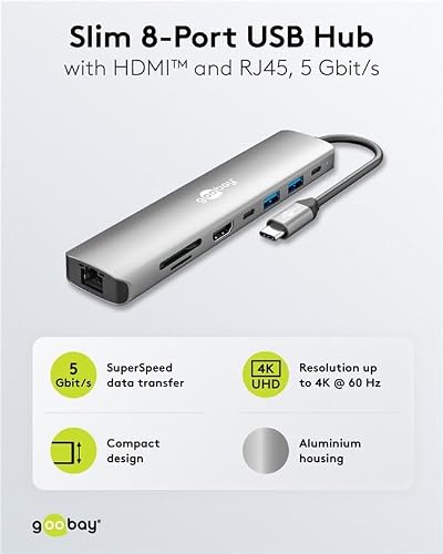 Goobay Hub Slim USB C vers 1x HDMI 2.0 2x USB C 3.0 2x USB A 3.0 1x RJ45 1x SD et 1 microSD PD - vue 3