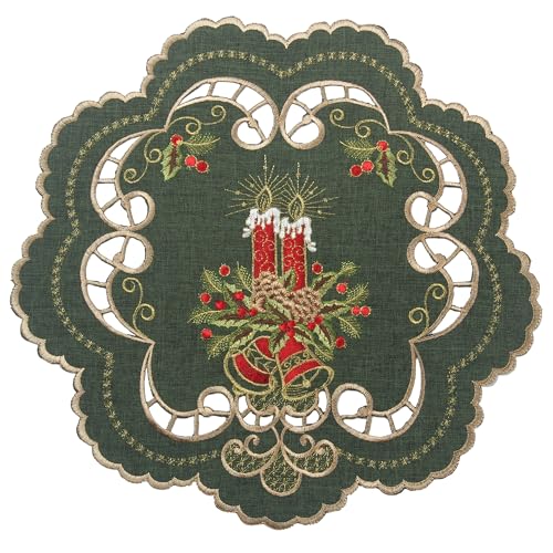 Dunkel-Grün Weihnachten Deckchen,Tischdecke Leinen-Optik mit Rot...