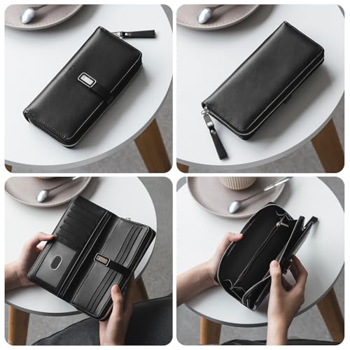 Large Wallets for Women, Leather Lightweight Long Clutch Wallet for Women, Zipper Billfolds for Women, Ladies Wallets with RFID Protection, Fashion Design Cute Women's Wallets, Female Wallet 7