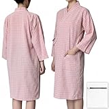 GOKEI 【介護士·介助士推奨】 バスローブ パジャマ 介護 前開き 高齢者 綿100% 膝丈 甚平 着替え ガウン ローブ 入院 フルオープン メンズ レディース 介護衣 病院着 入院着 検査着 ゆったり 楽々着脱 春 夏 秋 ルームウエア 浴衣 寝巻き マタニティ 妊婦 出産 お風呂上がり 婦人用 男女兼用 婦人-ピンク M