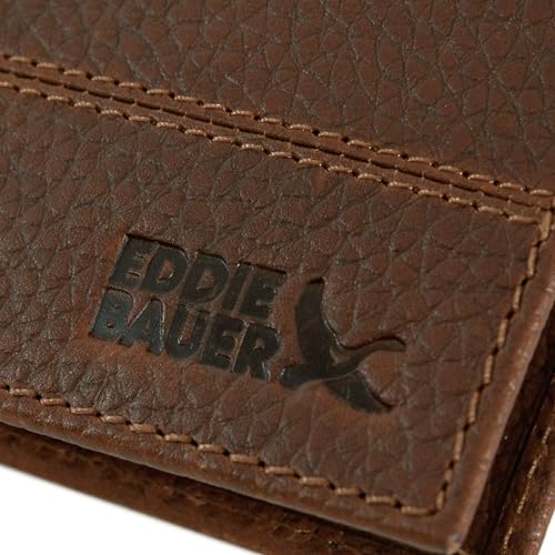 Eddie Bauer Mens Rugged Leather Bifold Wallet | Money Clip | RFID Protection | ID Window | Genuine Leather | Everyday Use | Tan4